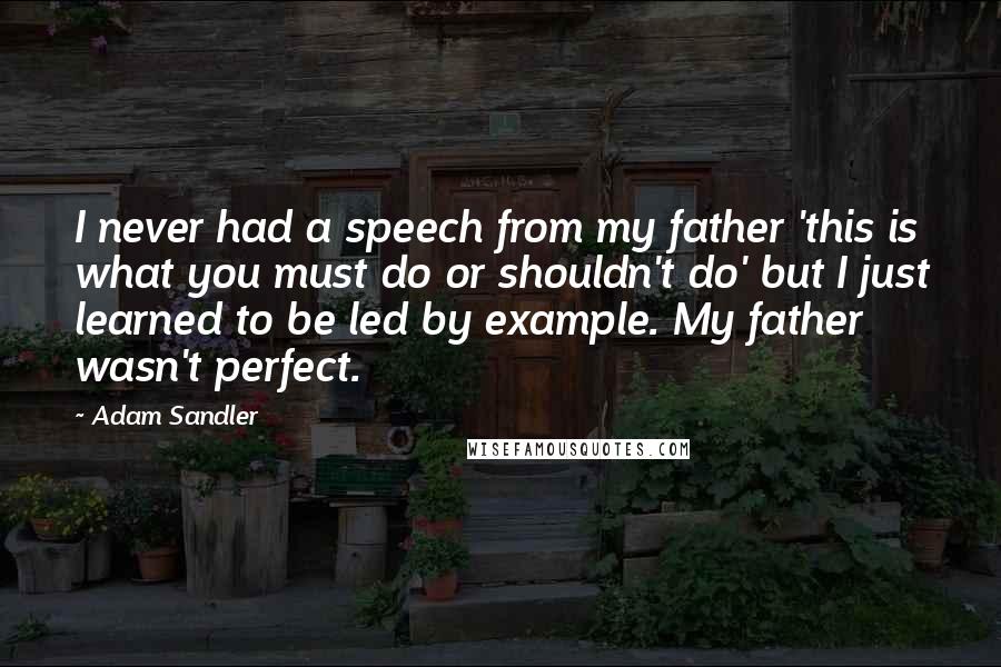 Adam Sandler quotes: I never had a speech from my father 'this is what you must do or shouldn't do' but I just learned to be led by example. My father wasn't perfect.