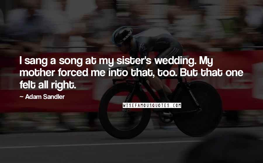 Adam Sandler quotes: I sang a song at my sister's wedding. My mother forced me into that, too. But that one felt all right.
