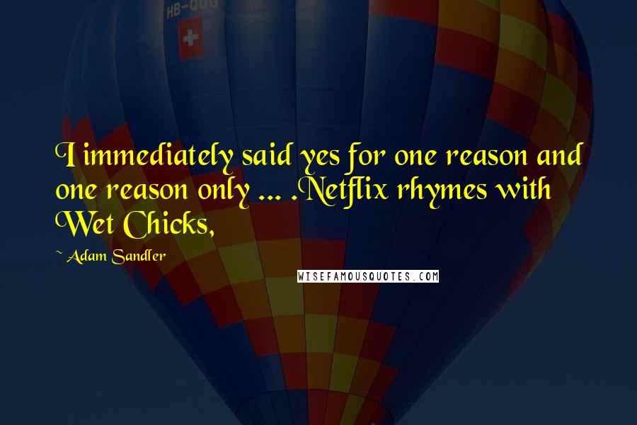 Adam Sandler quotes: I immediately said yes for one reason and one reason only ... .Netflix rhymes with Wet Chicks,