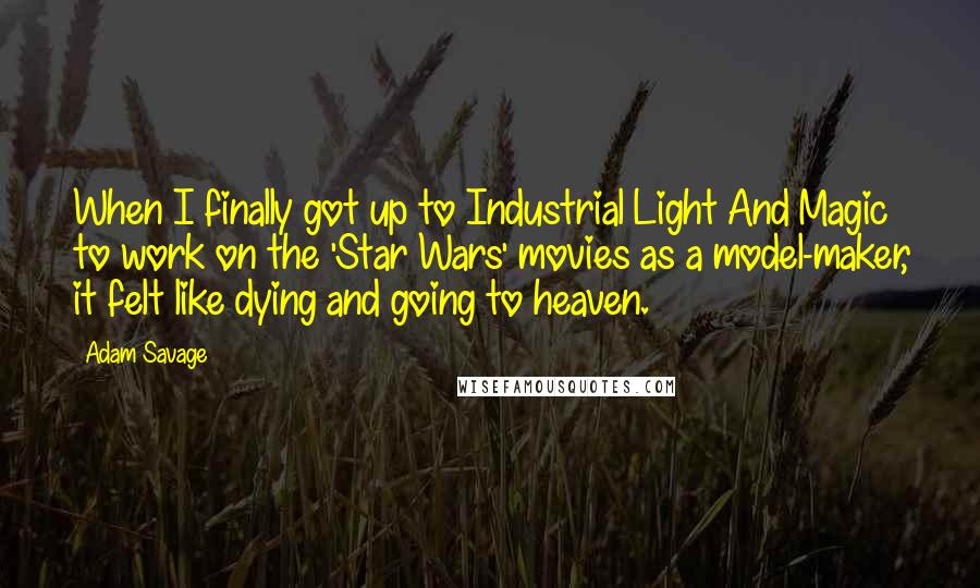 Adam Savage quotes: When I finally got up to Industrial Light And Magic to work on the 'Star Wars' movies as a model-maker, it felt like dying and going to heaven.