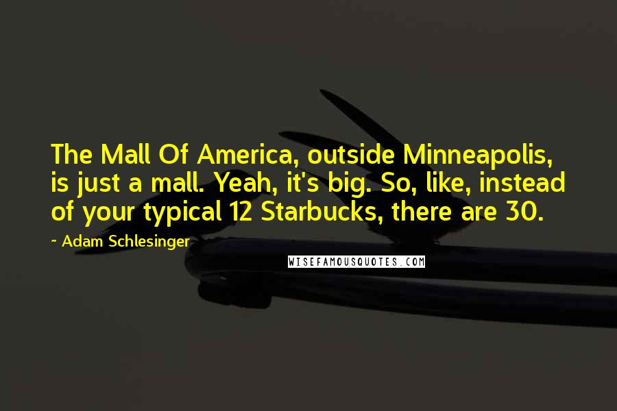 Adam Schlesinger quotes: The Mall Of America, outside Minneapolis, is just a mall. Yeah, it's big. So, like, instead of your typical 12 Starbucks, there are 30.