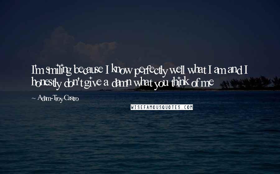 Adam-Troy Castro quotes: I'm smiling because I know perfectly well what I am and I honestly don't give a damn what you think of me