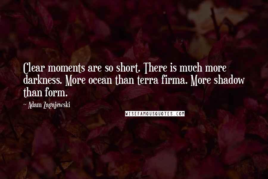 Adam Zagajewski quotes: Clear moments are so short. There is much more darkness. More ocean than terra firma. More shadow than form.