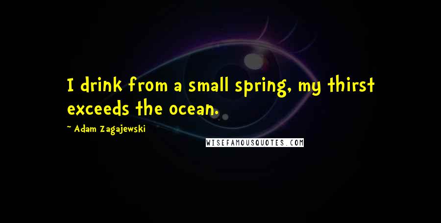 Adam Zagajewski quotes: I drink from a small spring, my thirst exceeds the ocean.