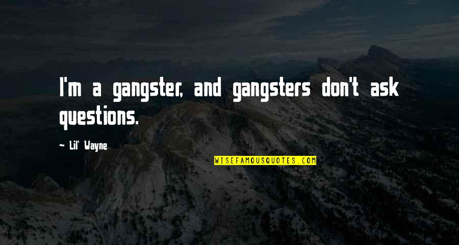 Addestramento Cavalli Quotes By Lil' Wayne: I'm a gangster, and gangsters don't ask questions. Addestramento Cavalli Quotes By Lil' Wayne: I'm a gangster, and gangsters don't ask questions.
