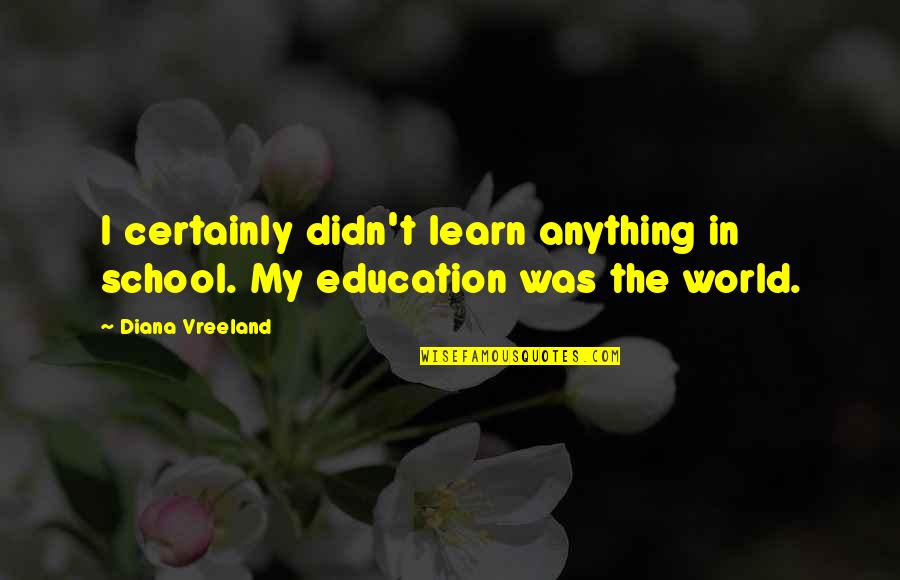 Addicted To You Series Quotes By Diana Vreeland: I certainly didn't learn anything in school. My