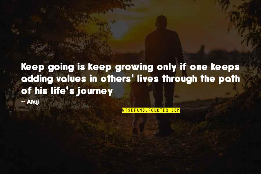Adding Value Quotes By Anuj: Keep going is keep growing only if one