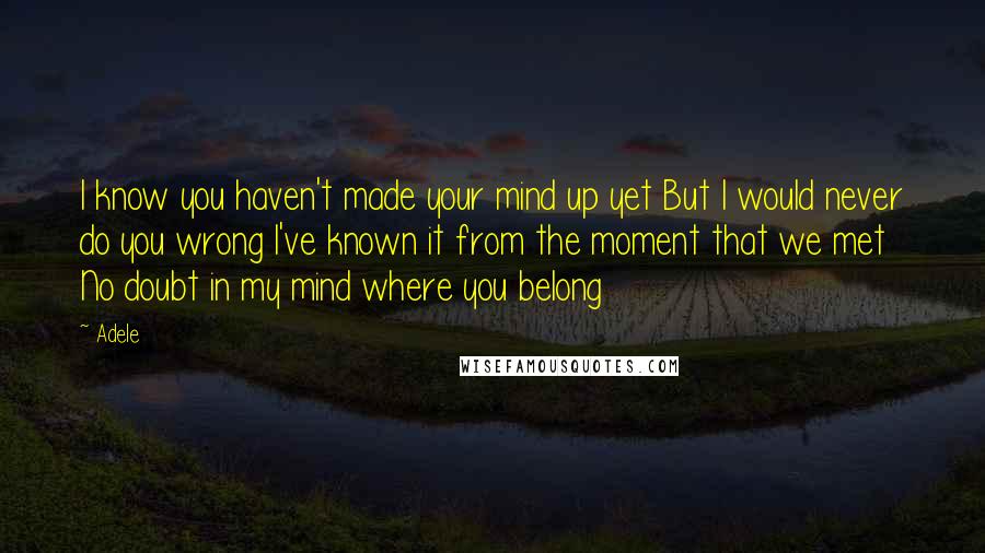 Adele quotes: I know you haven't made your mind up yet But I would never do you wrong I've known it from the moment that we met No doubt in my mind