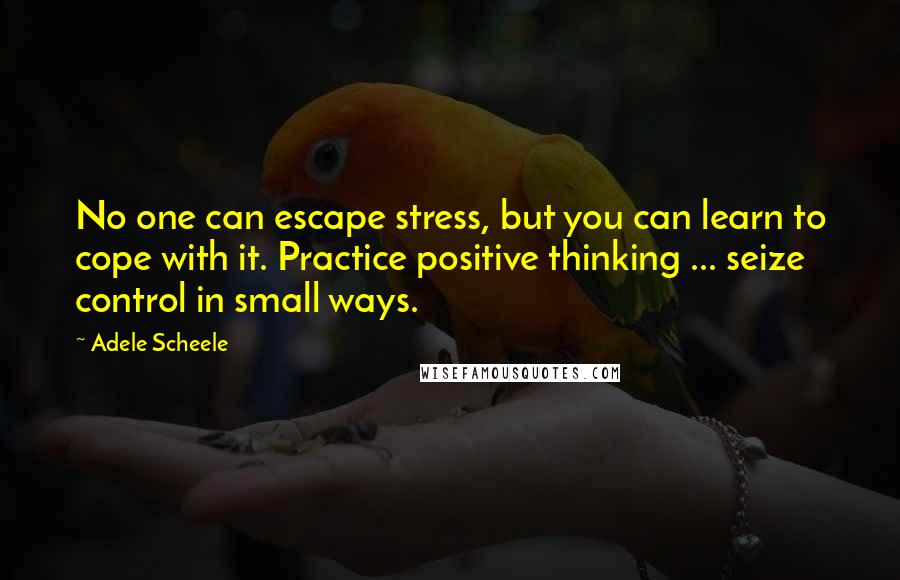 Adele Scheele quotes: No one can escape stress, but you can learn to cope with it. Practice positive thinking ... seize control in small ways.