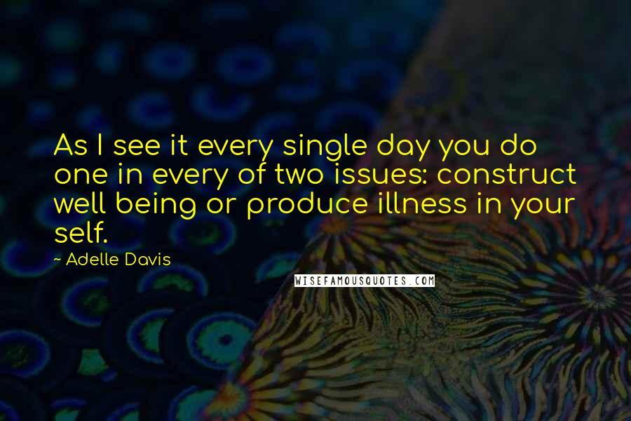 Adelle Davis quotes: As I see it every single day you do one in every of two issues: construct well being or produce illness in your self.