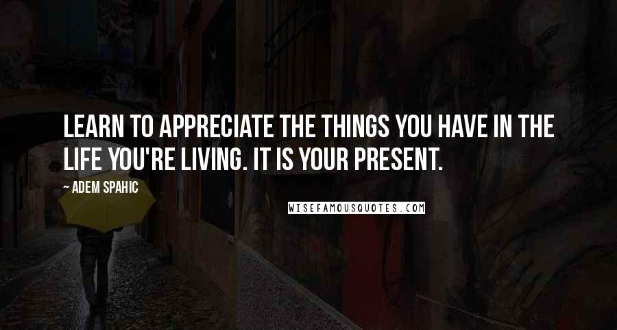 Adem Spahic quotes: Learn to appreciate the things you have in the life you're living. It is your present.