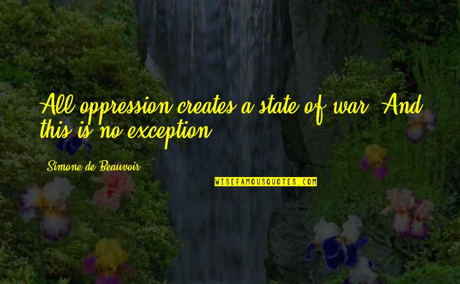Adeptal Summon Quotes By Simone De Beauvoir: All oppression creates a state of war. And Adeptal Summon Quotes By Simone De Beauvoir: All oppression creates a state of war. And