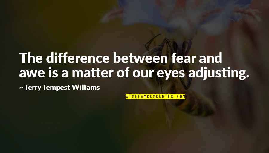 Adjusting Quotes By Terry Tempest Williams: The difference between fear and awe is a Adjusting Quotes By Terry Tempest Williams: The difference between fear and awe is a