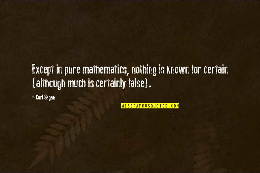 Admist Quotes By Carl Sagan: Except in pure mathematics, nothing is known for Admist Quotes By Carl Sagan: Except in pure mathematics, nothing is known for