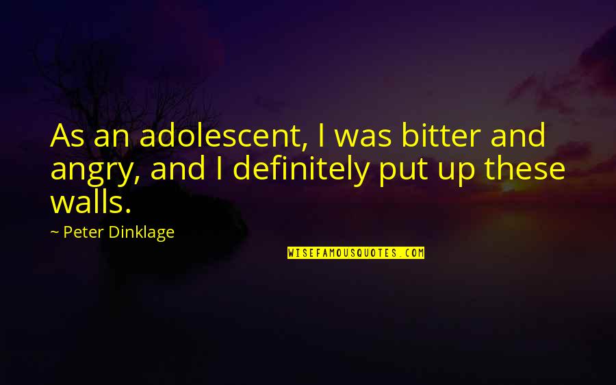 Adolescent Quotes By Peter Dinklage: As an adolescent, I was bitter and angry,