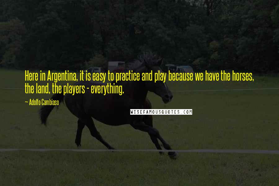 Adolfo Cambiaso quotes: Here in Argentina, it is easy to practice and play because we have the horses, the land, the players - everything.