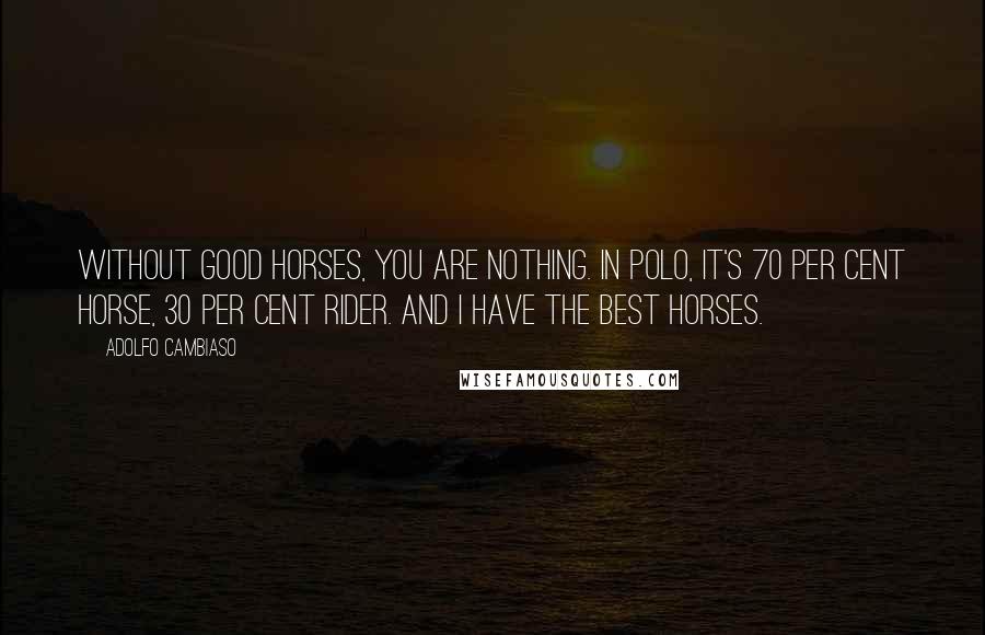 Adolfo Cambiaso quotes: Without good horses, you are nothing. In polo, it's 70 per cent horse, 30 per cent rider. And I have the best horses.