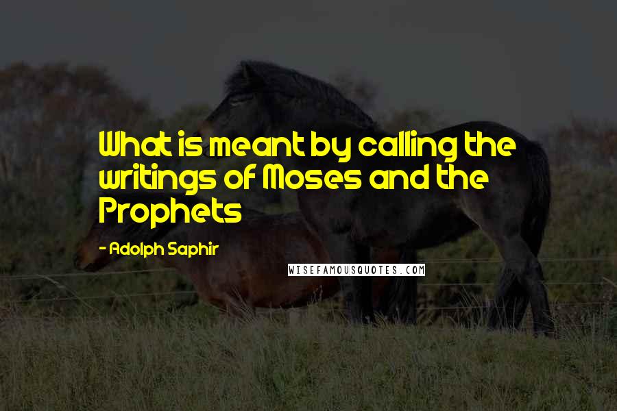 Adolph Saphir quotes: What is meant by calling the writings of Moses and the Prophets
