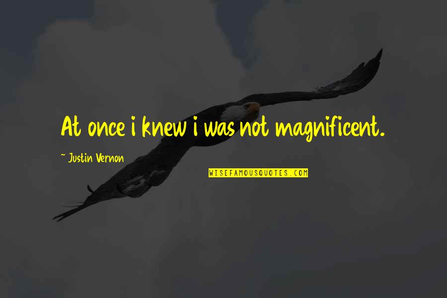 Adonis Georgiadis Quotes By Justin Vernon: At once i knew i was not magnificent. Adonis Georgiadis Quotes By Justin Vernon: At once i knew i was not magnificent.