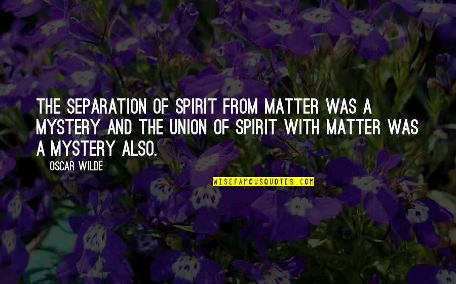 Adoptar Gatos Quotes By Oscar Wilde: The separation of spirit from matter was a
