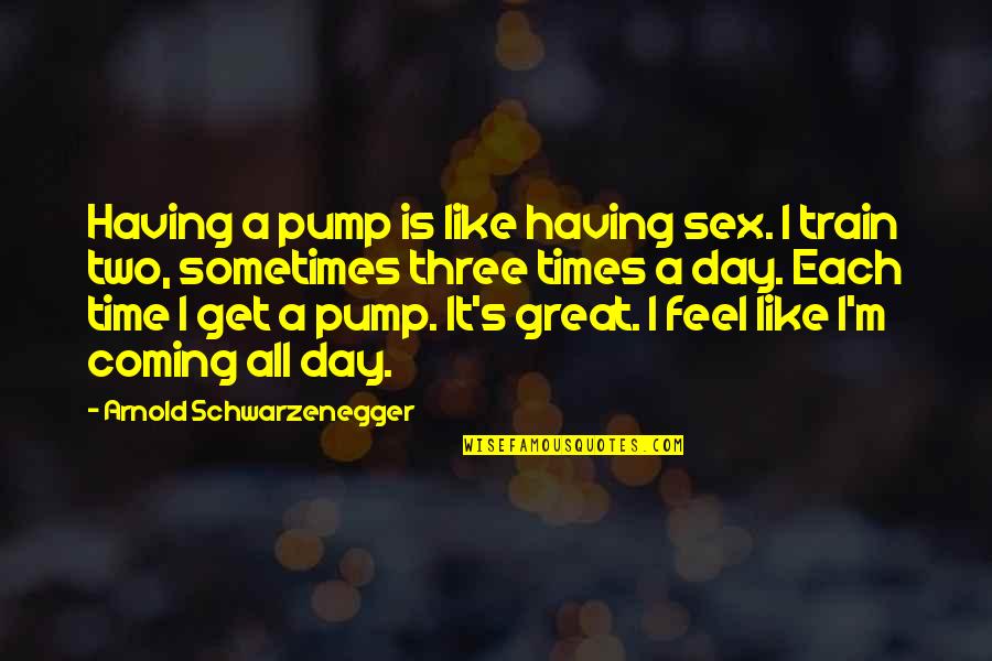 Adopted By God Quotes By Arnold Schwarzenegger: Having a pump is like having sex. I