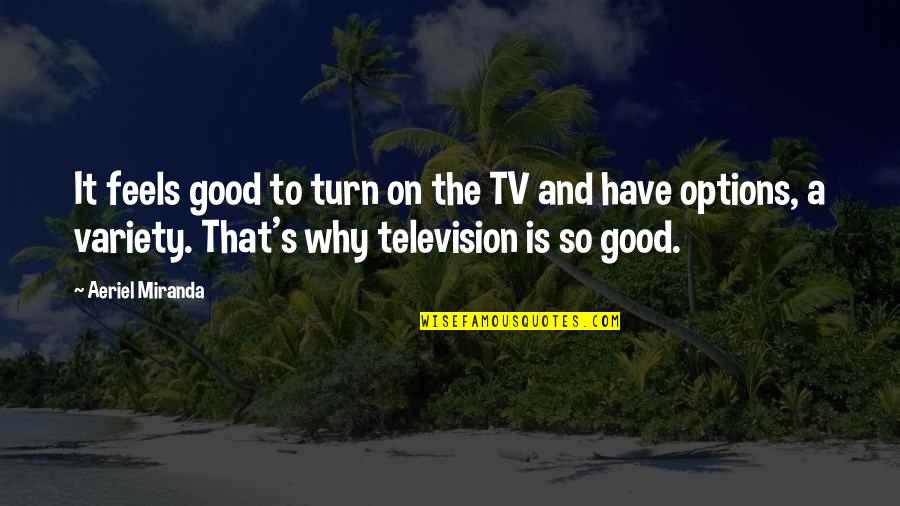 Adopted Quotes And Quotes By Aeriel Miranda: It feels good to turn on the TV