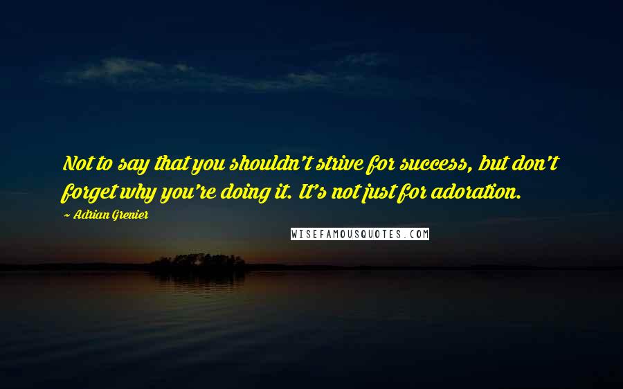 Adrian Grenier quotes: Not to say that you shouldn't strive for success, but don't forget why you're doing it. It's not just for adoration.