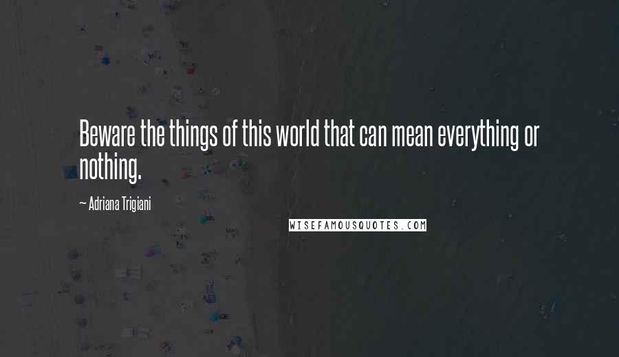 Adriana Trigiani quotes: Beware the things of this world that can mean everything or nothing.