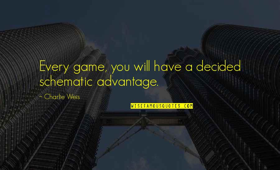 Advantage Quotes By Charlie Weis: Every game, you will have a decided schematic