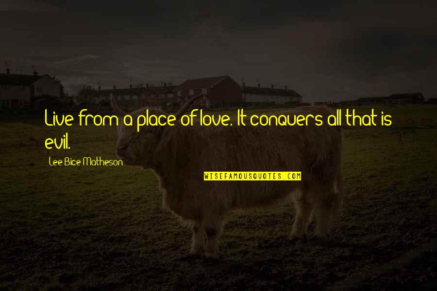 Adventure Love Quotes By Lee Bice-Matheson: Live from a place of love. It conquers