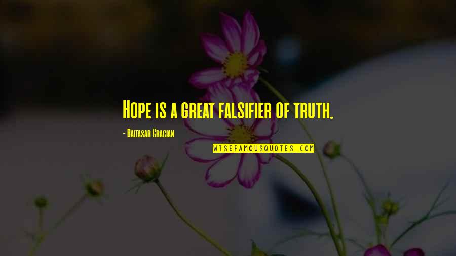 Adversity Strength Achievement Quotes By Baltasar Gracian: Hope is a great falsifier of truth.