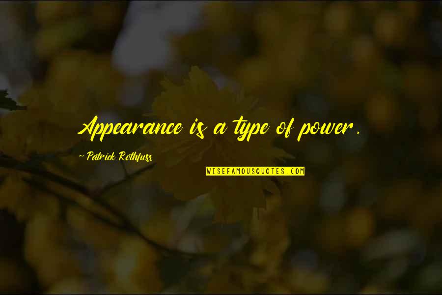 Adversity Strength Achievement Quotes By Patrick Rothfuss: Appearance is a type of power.