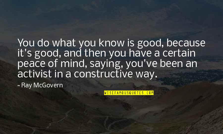 Advice For Poets Quotes By Ray McGovern: You do what you know is good, because