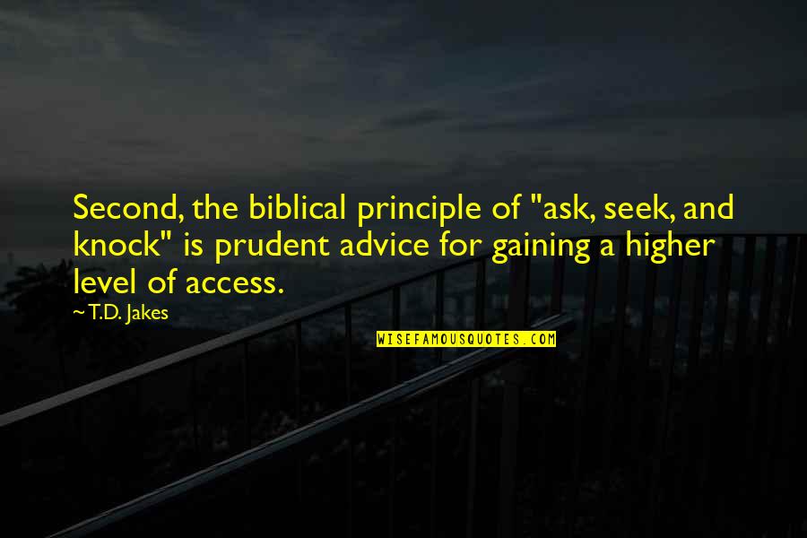 Advice Quotes By T.D. Jakes: Second, the biblical principle of "ask, seek, and