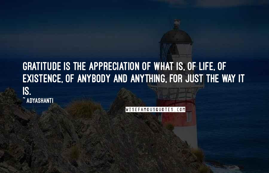 Adyashanti quotes: Gratitude is the appreciation of what is, of life, of existence, of anybody and anything, for just the way it is.