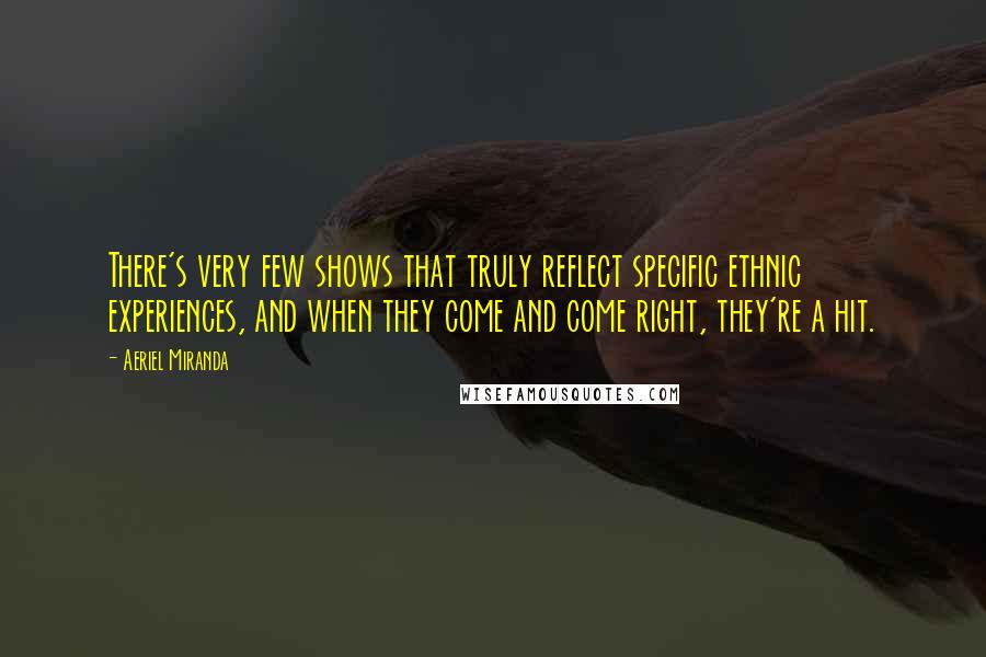Aeriel Miranda quotes: There's very few shows that truly reflect specific ethnic experiences, and when they come and come right, they're a hit.