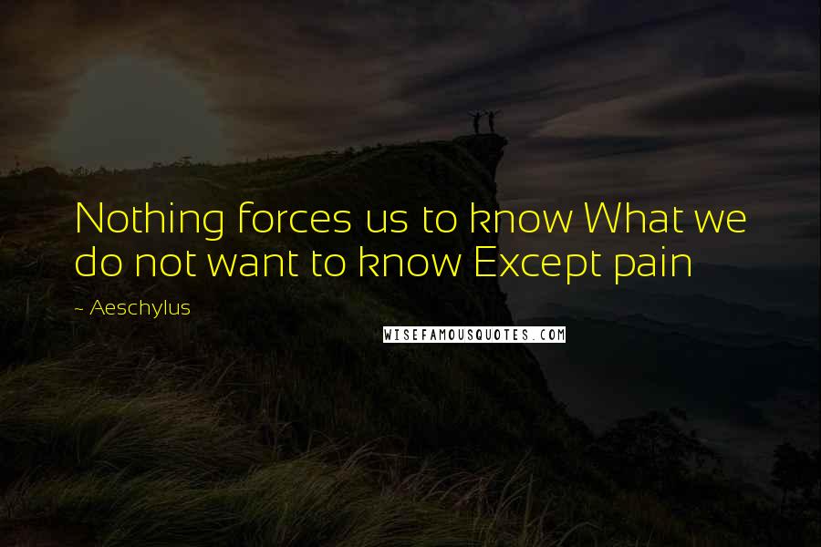 Aeschylus quotes: Nothing forces us to know What we do not want to know Except pain