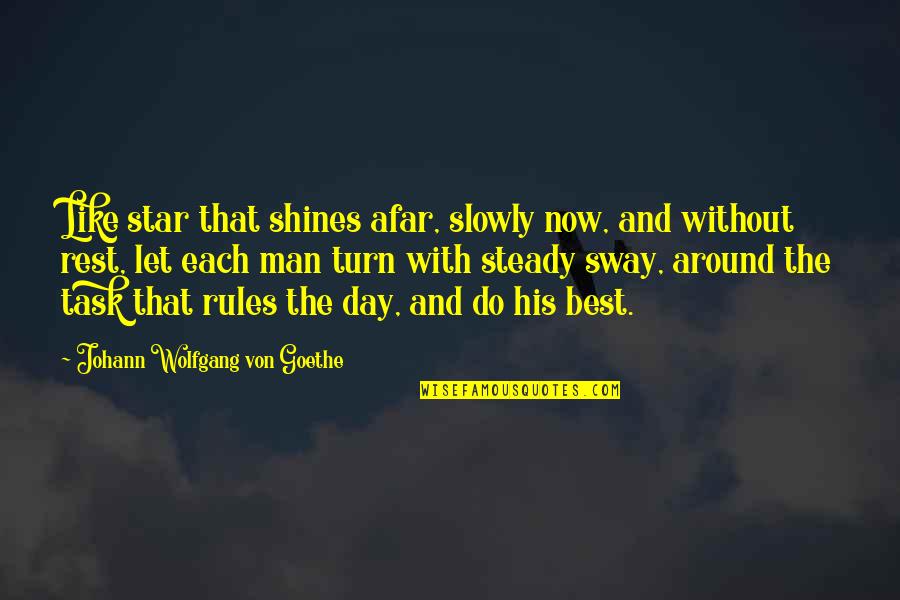 Afar Quotes By Johann Wolfgang Von Goethe: Like star that shines afar, slowly now, and