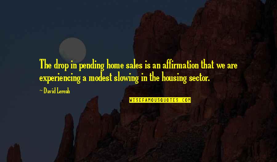 Affirmation Quotes By David Lereah: The drop in pending home sales is an Affirmation Quotes By David Lereah: The drop in pending home sales is an