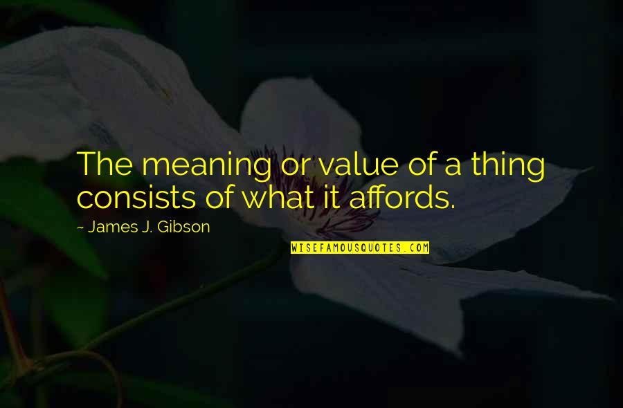 Affords Quotes By James J. Gibson: The meaning or value of a thing consists
