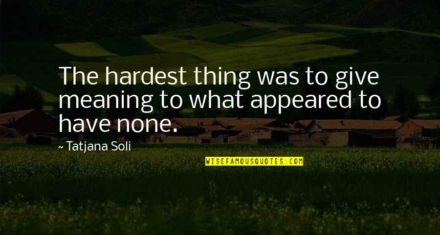 Afraid To Lose You Love Quotes By Tatjana Soli: The hardest thing was to give meaning to