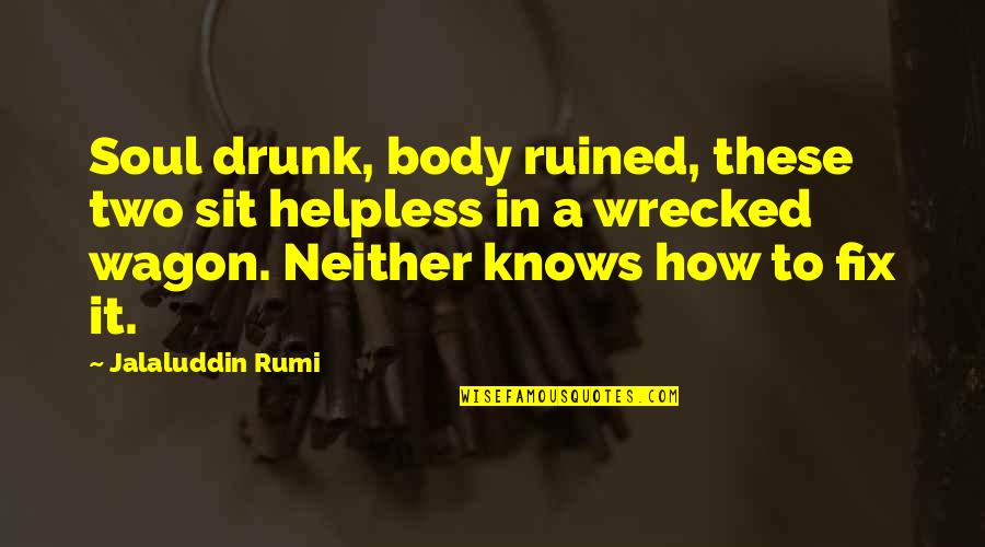 Afraid To Talk Quotes By Jalaluddin Rumi: Soul drunk, body ruined, these two sit helpless