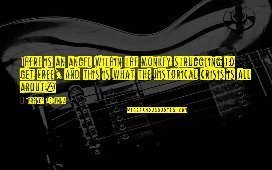 Agarrando Quotes By Terence McKenna: There is an angel within the monkey struggling Agarrando Quotes By Terence McKenna: There is an angel within the monkey struggling