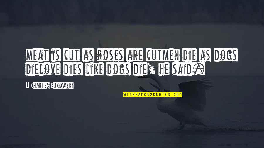 Age Spots Quotes By Charles Bukowski: meat is cut as roses are cutmen die