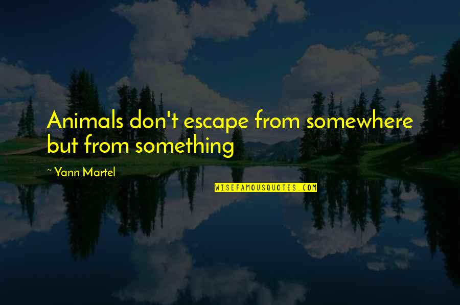 Age That Baby Quotes By Yann Martel: Animals don't escape from somewhere but from something Age That Baby Quotes By Yann Martel: Animals don't escape from somewhere but from something