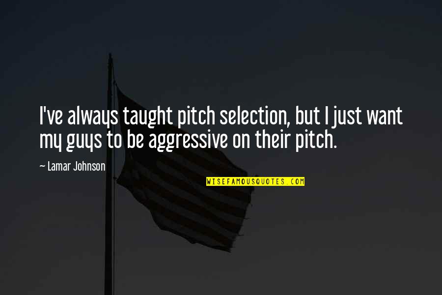 Aggressive Guys Quotes By Lamar Johnson: I've always taught pitch selection, but I just