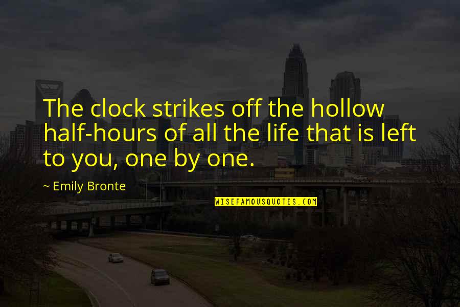 Aging Like Wine Quotes By Emily Bronte: The clock strikes off the hollow half-hours of