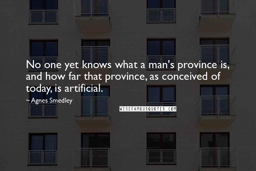 Agnes Smedley quotes: No one yet knows what a man's province is, and how far that province, as conceived of today, is artificial.