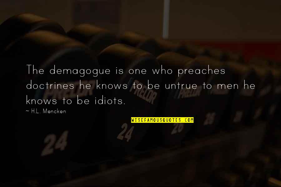 Agnus Quotes By H.L. Mencken: The demagogue is one who preaches doctrines he