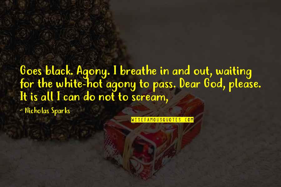 Agony Of Waiting Quotes By Nicholas Sparks: Goes black. Agony. I breathe in and out,